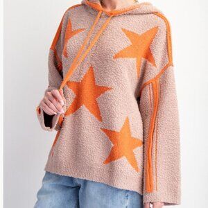 189.STAR PATTERN KNIT PULLOVER HOODIE TOP
